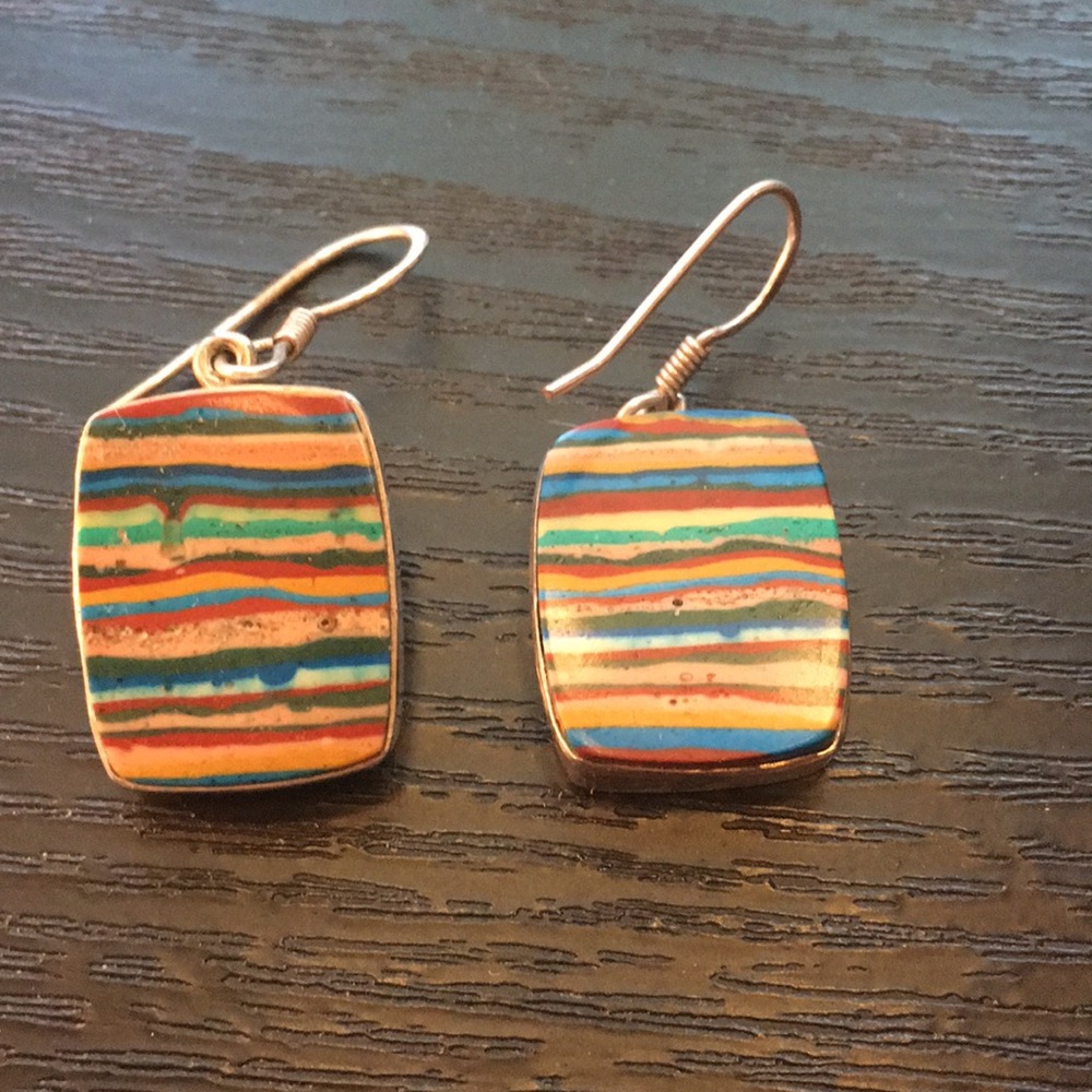 Multi color stone and sterling earrings